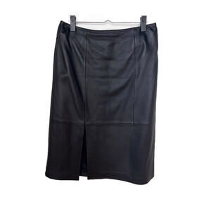 111 State Genuine Leather Black Midi Pencil Skirt Lined Size 6 Minimalist Chic